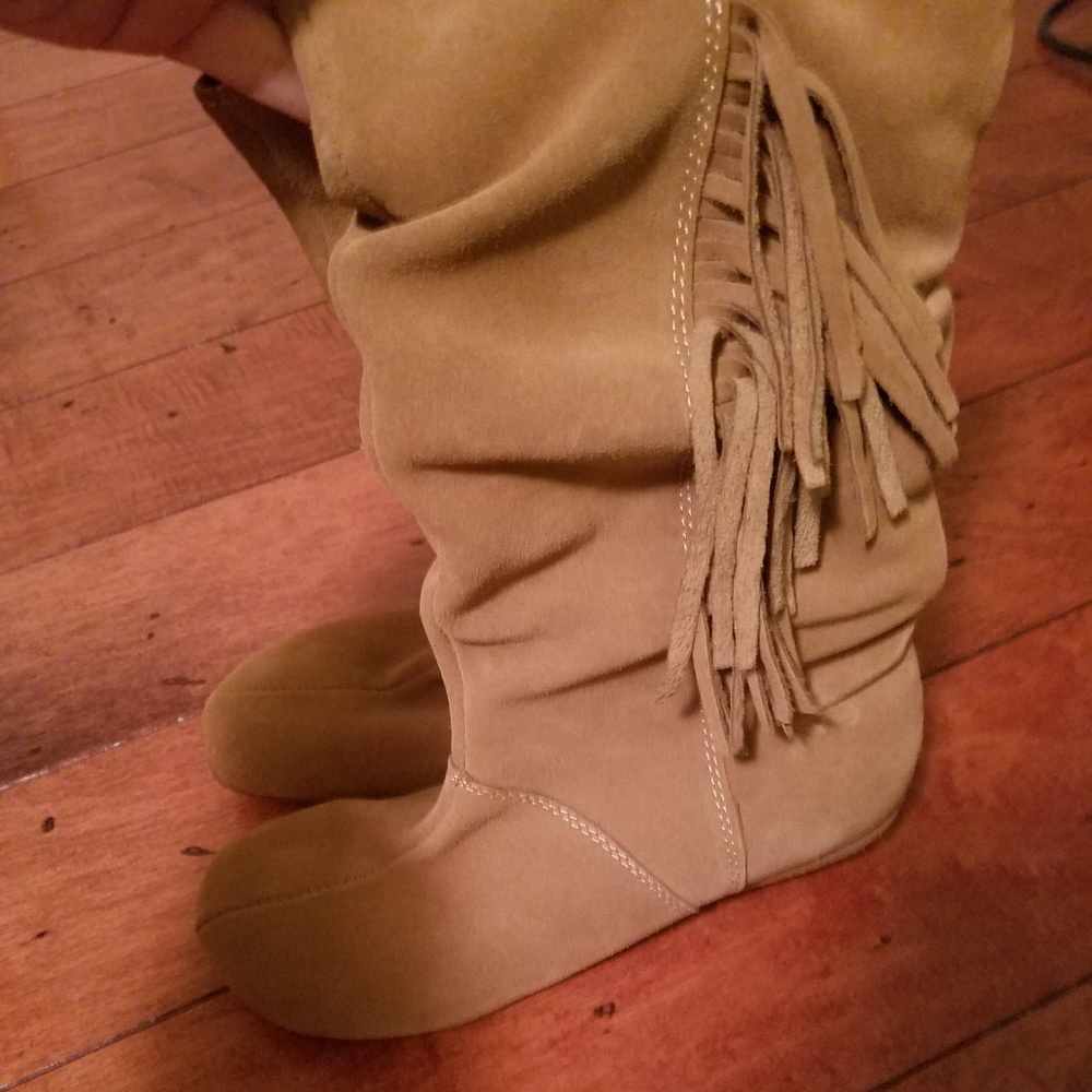 Vintage BOHO Fringe Suede Slouch Boots